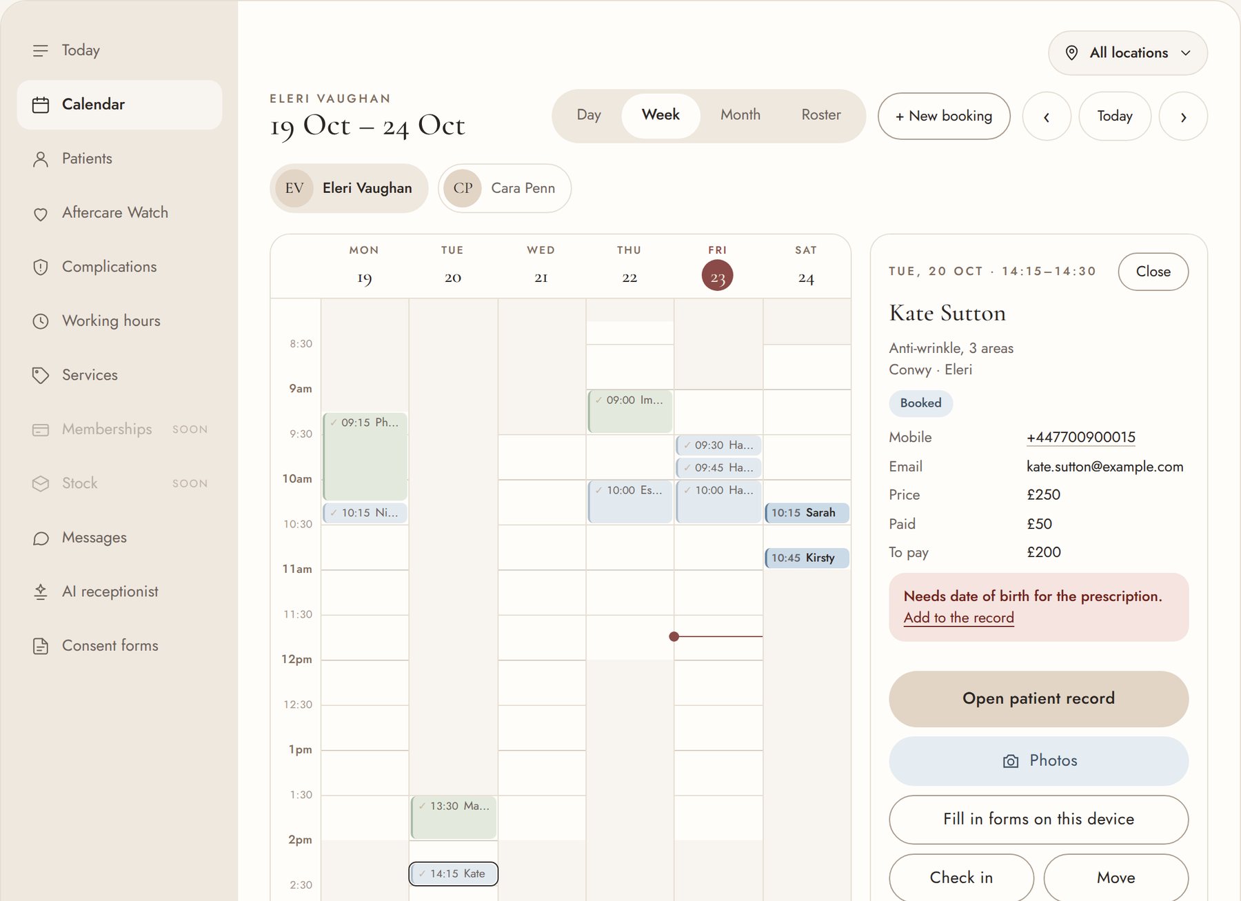 An appointment with the patient's details and what's still to do