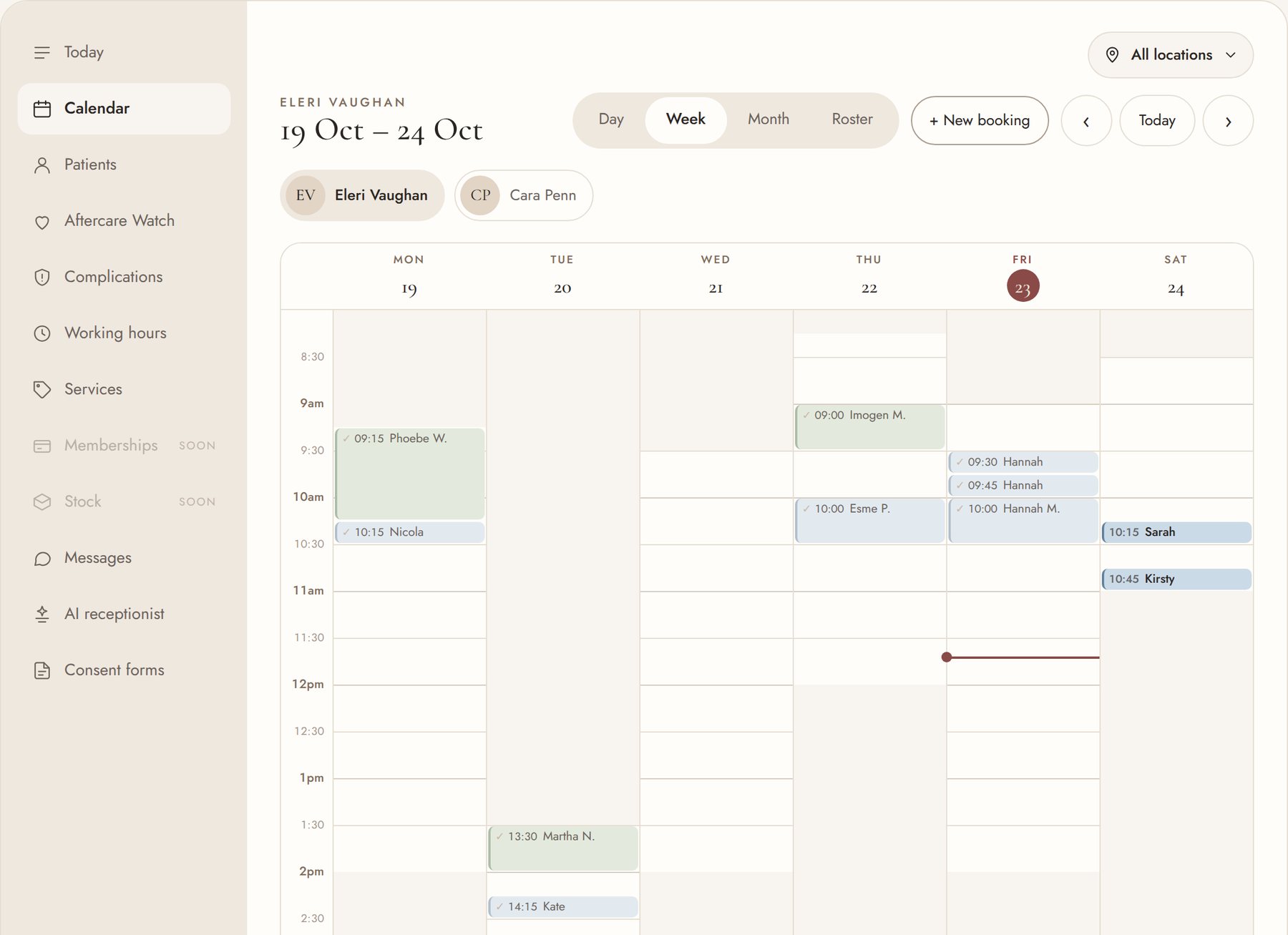 The week view of the diary
