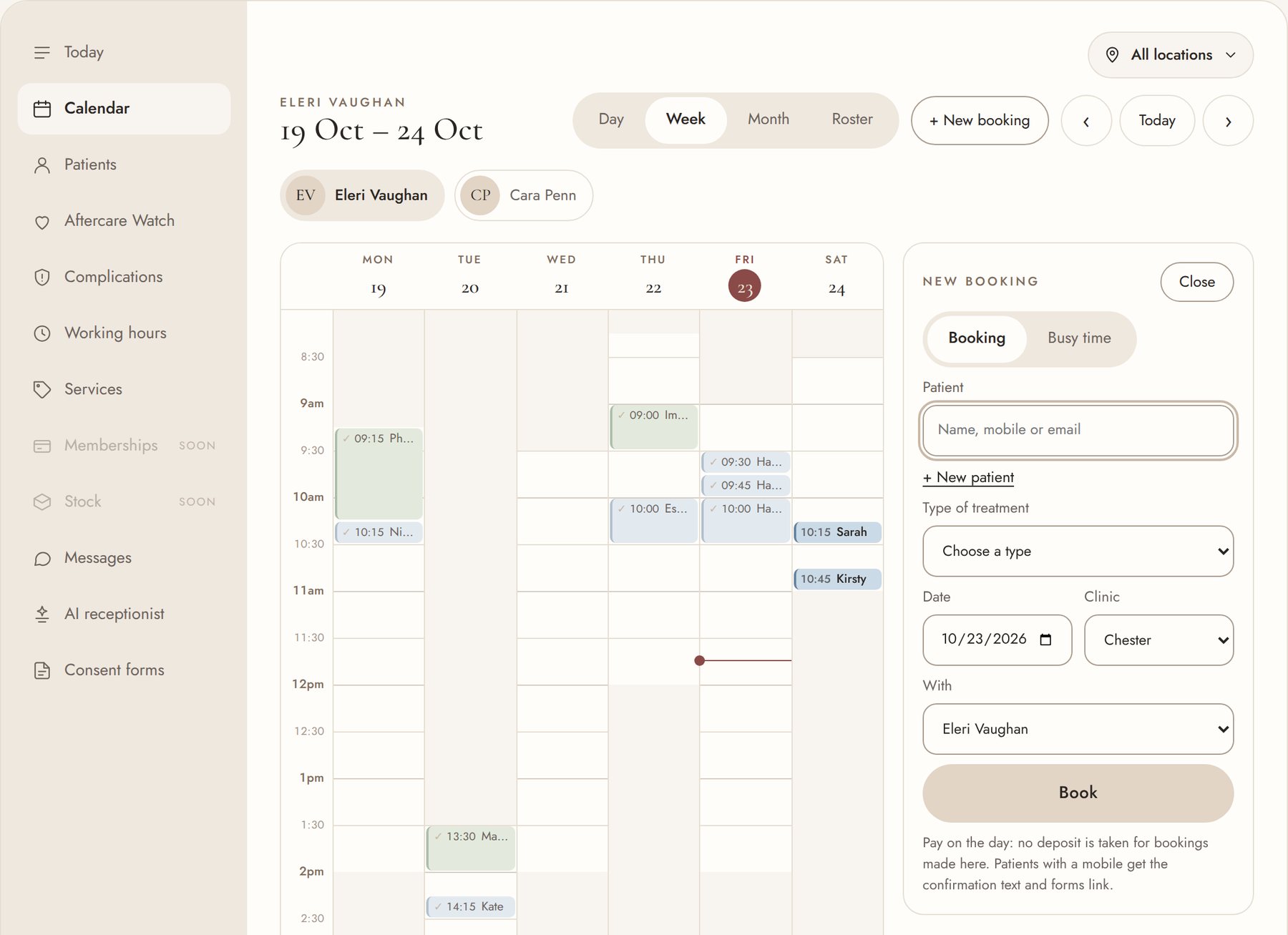 Booking a patient from the diary