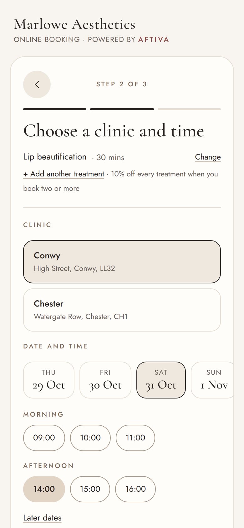 Choosing a clinic and time