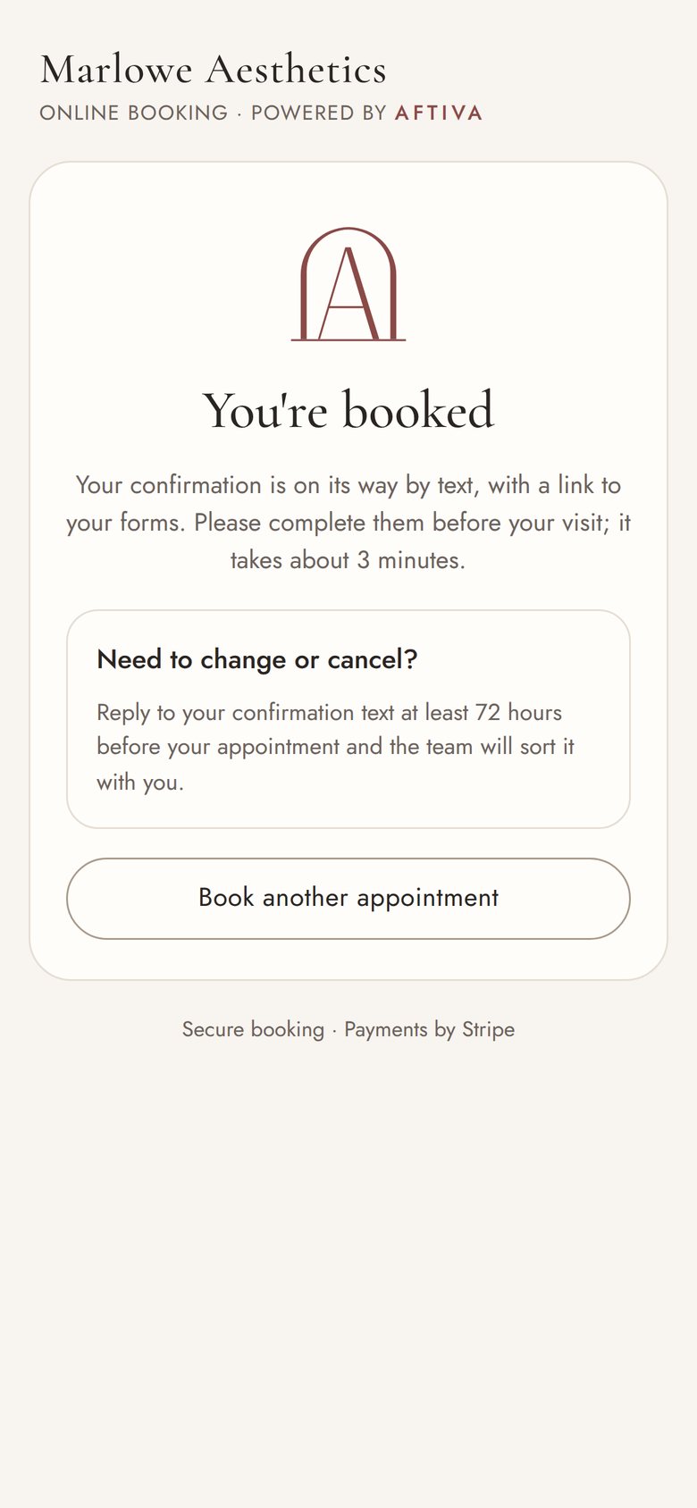 The booking confirmation