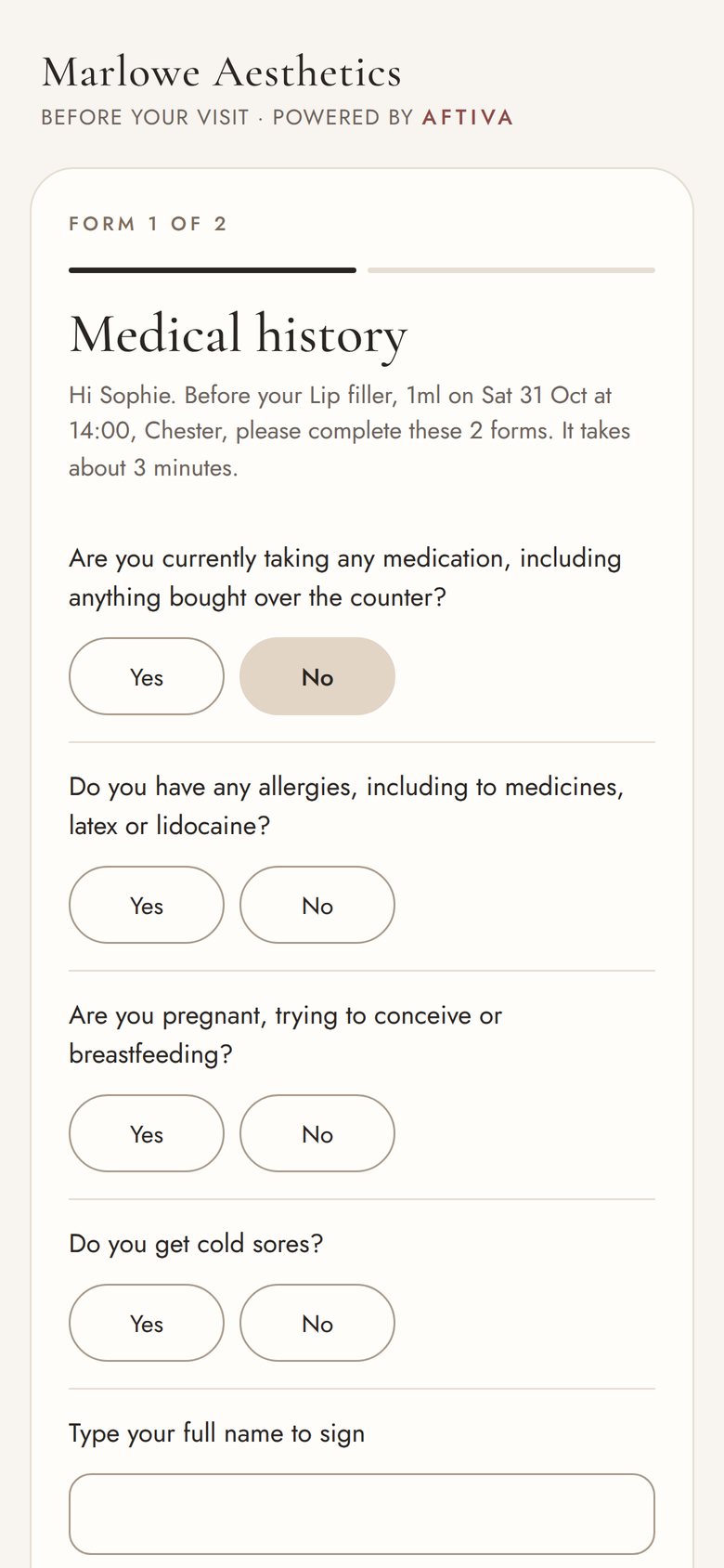Medical history on the patient's phone